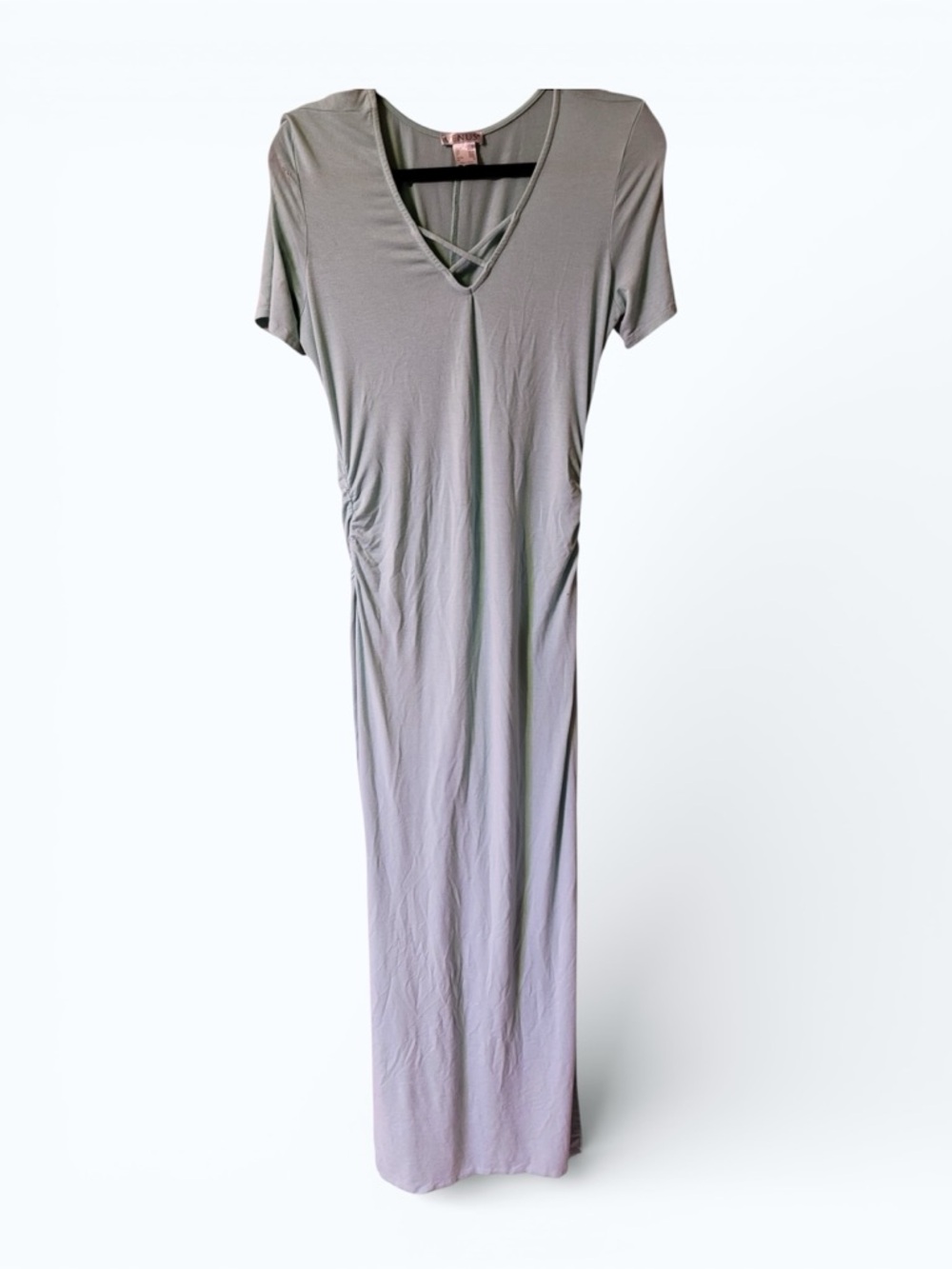 VENUS Grey V-Neck Maxi Dress with Crisscross Straps